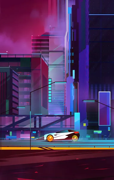 Paisagem industrial fantasia urbana pintada em estilo cyberpunk Imagens De Bancos De Imagens