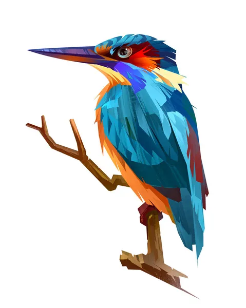 Hand-drawn bright drawing kingfisher bird sitting on a branch Royalty Free Stock Images