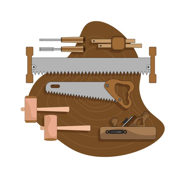 Комплект инструментов для столярных работ. Элементы для вашего дизайна готовы. Векторная иллюстрация в стиле мультфильма. — стоковый вектор