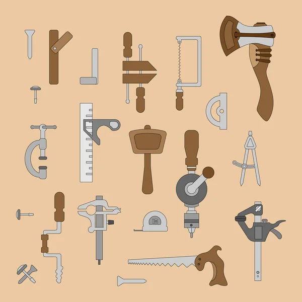 A set of carpentry tools. Ready-made elements for design. Vector illustration in a flat style. — Vetor de Stock