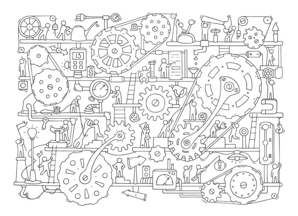 Эскиз Командной Работы Шестеренок Производства Мультипликационный Механизм Механизмом Шестеренками Ручная — стоковый вектор