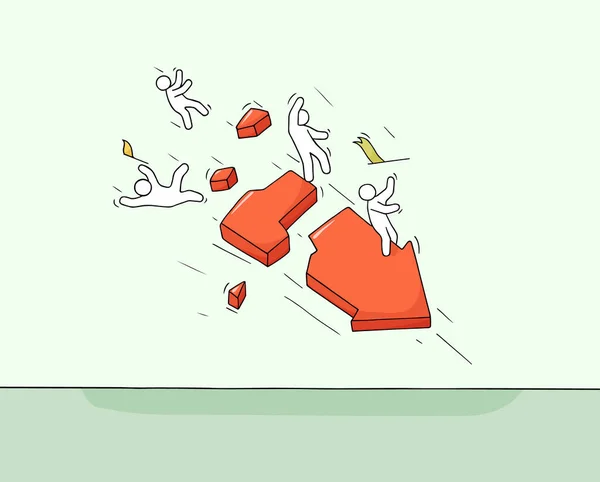 Boceto Gente Pequeña Con Flecha Rota Doodle Linda Escena Miniatura — Vector de stock