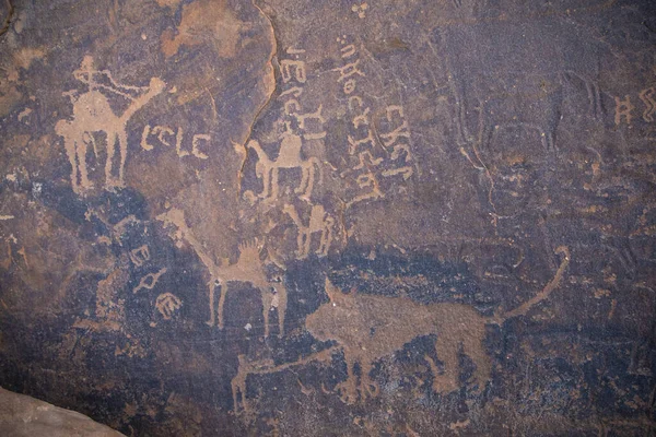 Ancient Petroglyphs Cave Wall Saudi Arabia — Stockfoto