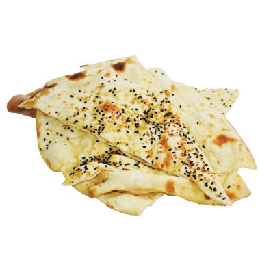 Beyaza izole edilmiş geleneksel lavaş ekmeği. Kapat ve izole et..