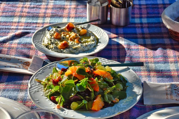 Aperitivo Tradicional Plato Ensalada Mesa Una Mesa Campo — Foto de Stock