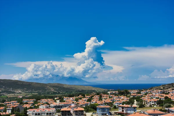Isla Gokceada Imbros Turquía Vista Del Centro Ciudad Con Nubes — Foto de Stock
