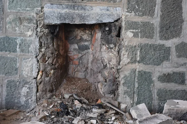 Old Stone Fireplace Abandoned House — Stock Photo, Image