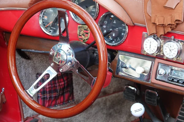 Retro Styled Image Old Car Radio Vintage Porsche Steering Wheel — 스톡 사진