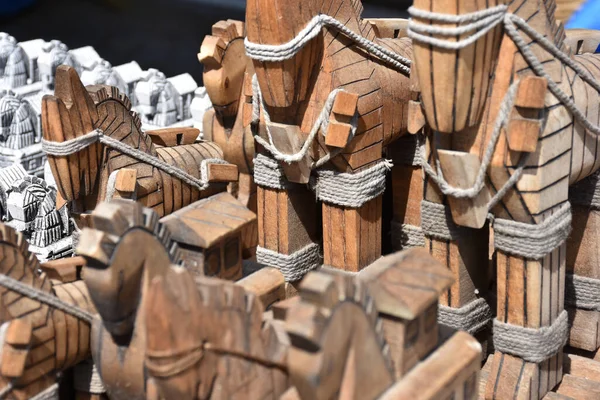 Dřevěné Řemeslné Práce Trojských Koní — Stock fotografie