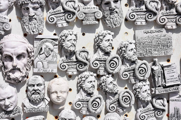 Small souvenir statues of ancient philosophers and warriors