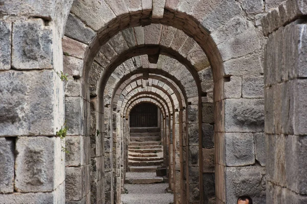 Pasajes Abovedados Castillo Del Antiguo Imperio Romano Bergama Pérgamo —  Fotos de Stock