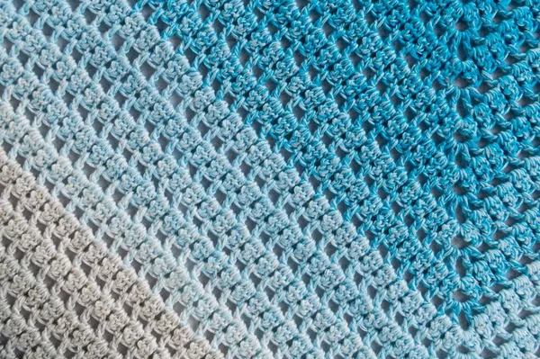 Crochet Product Multicolored Threads Handmade Backdrop Fragment Baktus Blue White — Stockfoto