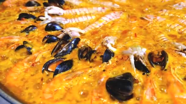 Kızartma Tavasına Yakın Deniz Ürünleri Pilavlı Paella — Stok video