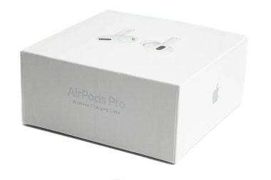 Moskova, Rusya, Ekim 09.2021: Apple Airpod Pro - kablosuz bluetooth kulaklık veya kulaklık.