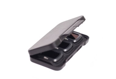 İHA hava kamerası için ND filtreleri beyaz arkaplanda izole edildi