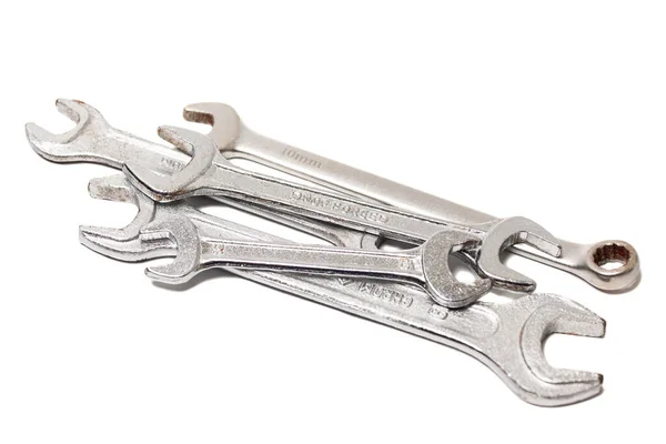 Many Wrenches Set Wrenches Different Sizes Isolated White Background — Stock Photo, Image