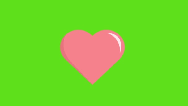 Looped zöld képernyő animáció, szerelem szimbólum, pulzáló szív, animált 2D felvételek. — Stock videók