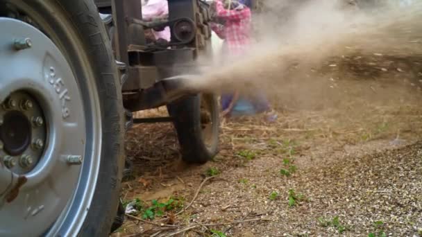 Découpe de l'herbe sèche à l'aide d'une batteuse. Fourrage sec pour animaux de compagnie dans la ferme Inde. — Video