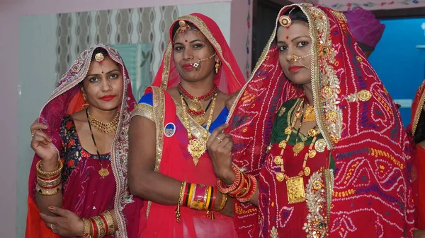 November 2021 Reengus Rajasthan India Three Beautiful Indian Women Looking — Stock Photo, Image