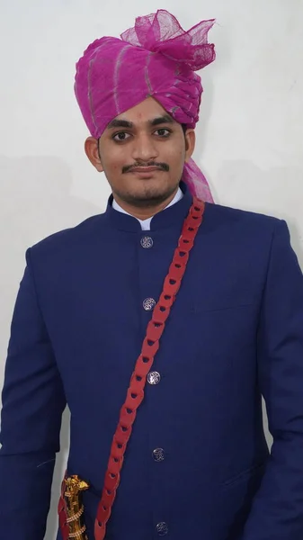 2021年11月21日Reengus Rajasthan India Rajasthani Dulha或新郎准备庆祝婚礼 — 图库照片