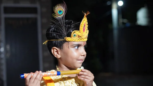 Asian Boy Posing Shri Krishna Kanhaiya Fancy Dress Gokulashtami Festival — Stock Photo, Image