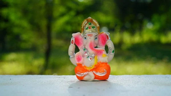 Close Beautiful Ganesha Idol Ganesh Chaturthi Hindu Festival Celebrating Arrival — Stock Photo, Image