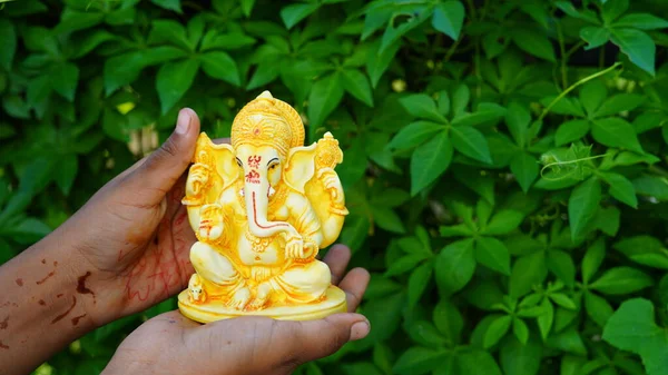 Close Beautiful Ganesha Idol Ganesh Chaturthi Hindu Festival Celebrating Arrival — Stok Foto