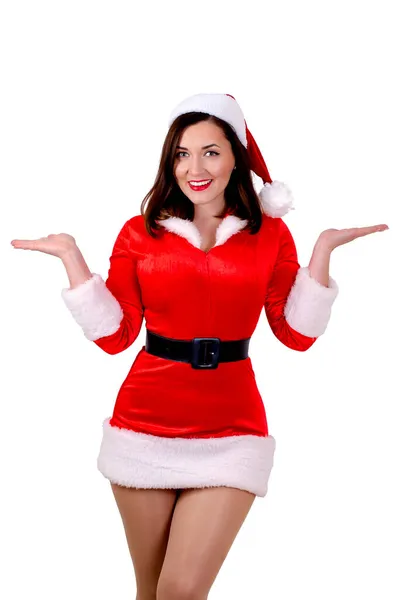 Vrouw Met Glimlach Santa Kostuum Witte Achtergrond — Stockfoto