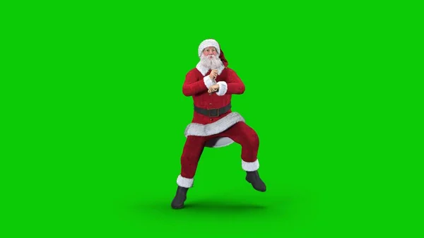 Santa Claus dances k-pop happy energetic dance and jumps funny and high — Stock Photo, Image