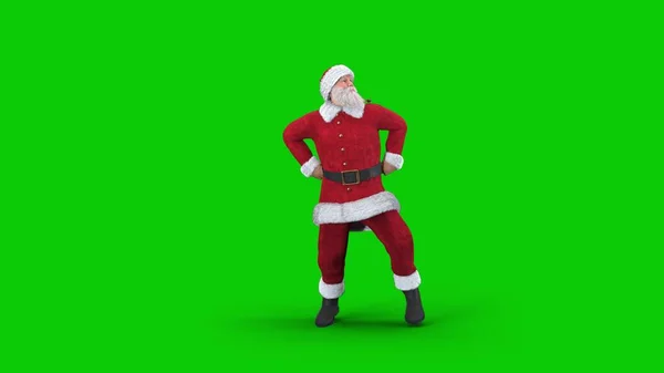 Kerstman danst k-pop gelukkig energieke dans met handen op zijn heupen — Stockfoto