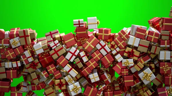 크리스마스 선물 이 하늘에서 떨어지고, 선물 상자들 이 화면을 가득 채 웁니다. — 스톡 사진