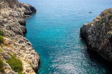 Landscape of Ponte Ciolo from its bridge,, a narrow coastal inlet  located in  Salento, Apulia, Italy