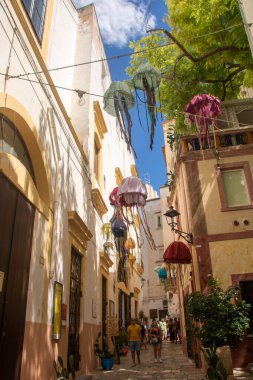 Narrow streets of Gallipoli historical center, Apulia region, Italy