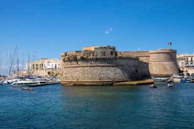 View of Gallipoli with its port and medieval castle, salento, apulia, italy