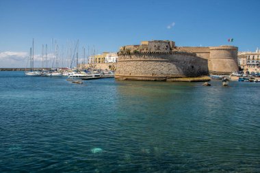 View of Gallipoli with its port and medieval castle, salento, apulia, italy