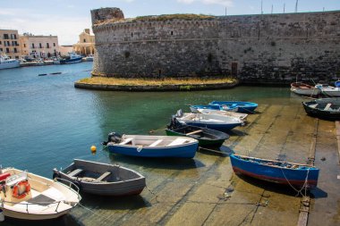 View of Gallipoli with its port and medieval castle, salento, apulia, italy