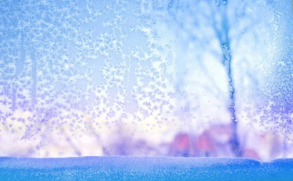 Frozen Glass Winter Ice Pattern Frozen Window — Stockfoto