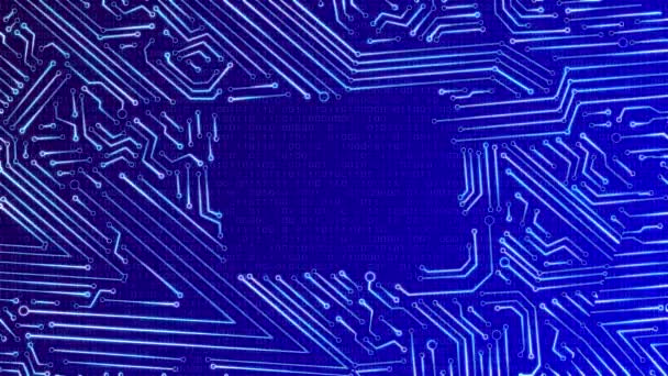 Circuit Board met bewegende elektronen Data Flow Loop Achtergrond Animatie. — Stockvideo