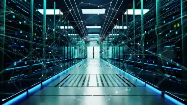 Connexion au serveur 4K Walk through Data Center Animation de fond de boucle. — Video