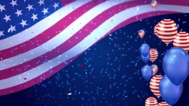 Balonlu ve havai fişekli Amerikan Bayrağı Döngüsü Dalgasıyla Hareket Arkaplanı