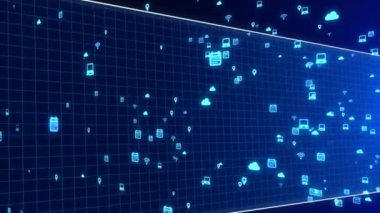 Simgelerle 4K Dijital Arayüzü Siber Uzay Döngü Arkaplanı.