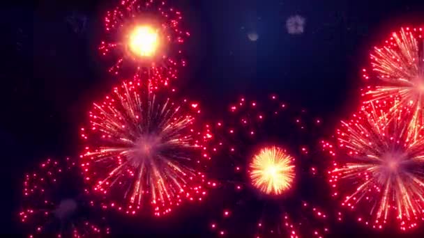 Beautiful colourful Fireworks Shiny Display at Night Loop Background. — Stock Video