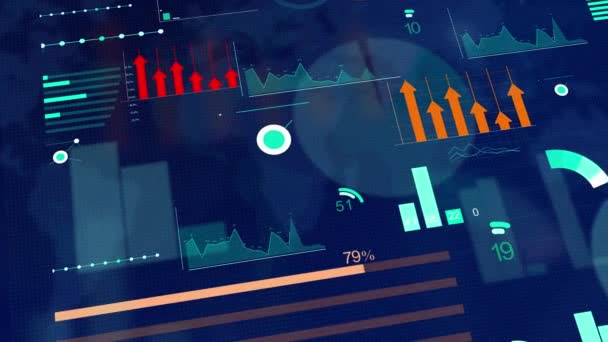 4K Бізнес фондовий ринок даних, що показує секторні діаграми, цифри і графіки Loop background. — стокове відео