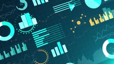 4K Pie, bar ve çizelge hattı, Finansal Borsa Verileri ve grafikler kar döngüsü arka planı.