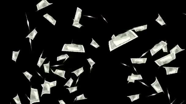 4K Un montón de billetes Moneda Dinero Dólar Volando hacia abajo con fondo alfa. — Vídeos de Stock