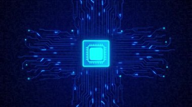 Basılı devre kartı teknolojisi döngüsünde 4K Fütürist HUD Güvenlik İşlemci Birimi.