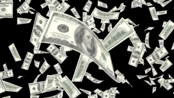 4K 는 돈 절약 과 경제 개념을 느슨하게 한다. 3D 애니메이션. 못 쓰게 만드는 달러 지폐. — 비디오