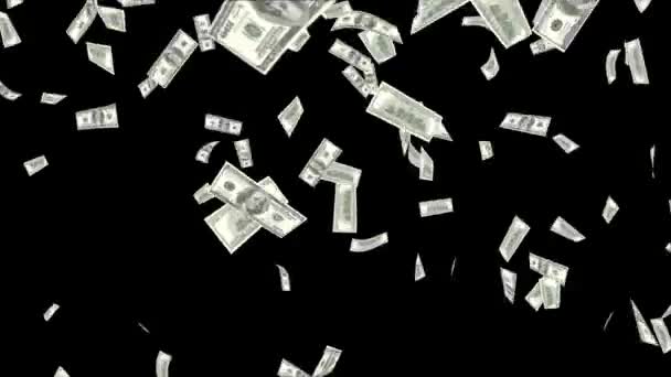Pieniądze Deszcz Tło Animacja 100 Dolarów Banknotów Spada Zielony Ekran — Wideo stockowe