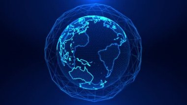 Ağ Bağlantısı Küresel Hologram Hud Canlandırması ile Geleceğin Dünya Küresi.