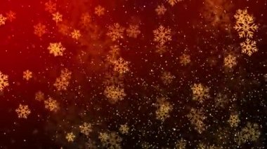 Kırmızı ilmekli 4K 3D arka planda altın konfeti kar taneleri ve Bokeh ışıkları. 2022 2023 2024